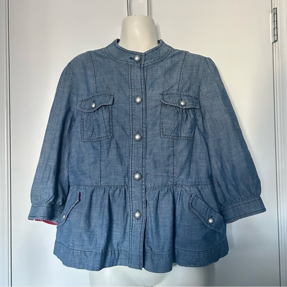 Style & Co. Blue Lightweight Peplum Bottom Quarter Sleeve Jacket